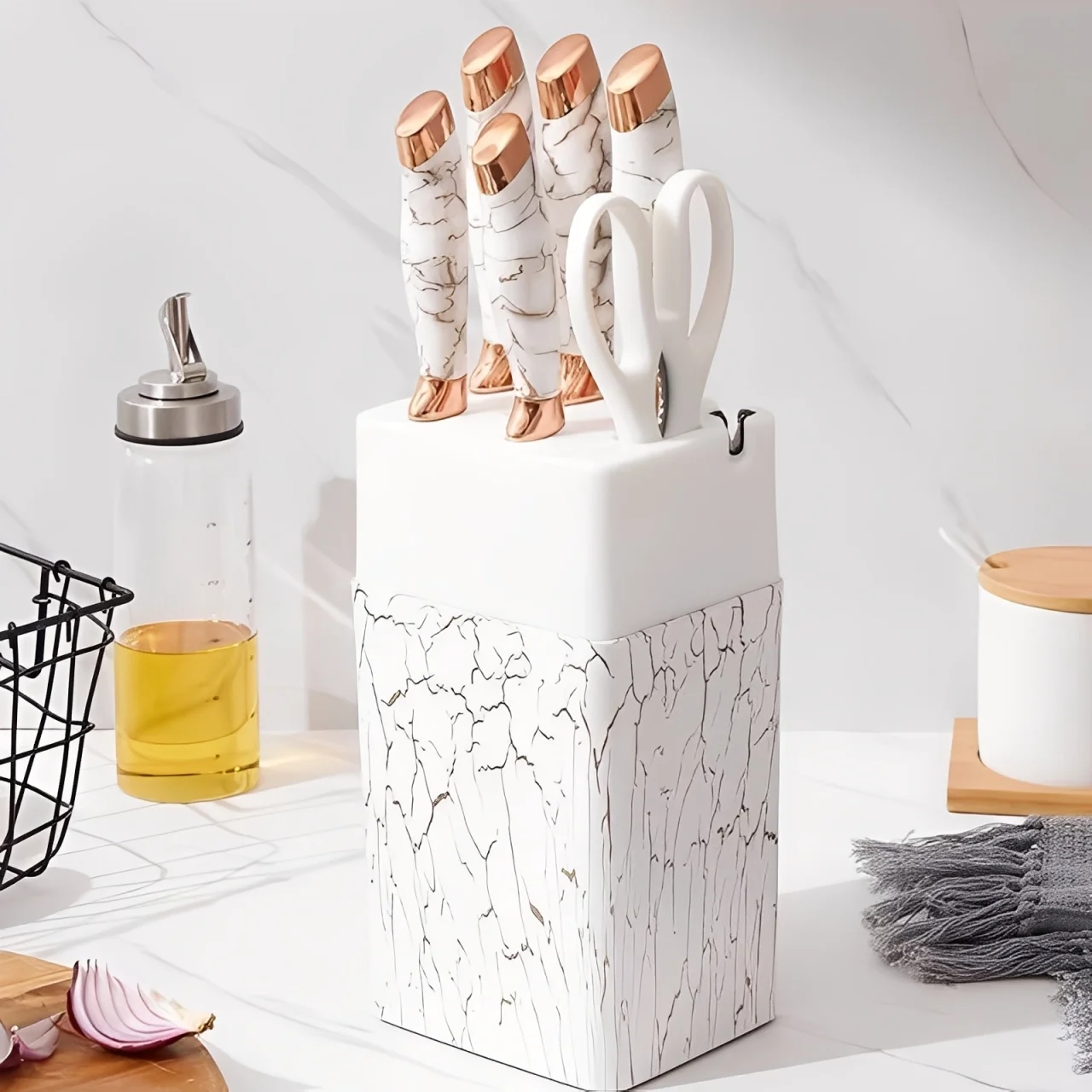 Cele mai noi - Set cutite inox cu suport elegant marmorat