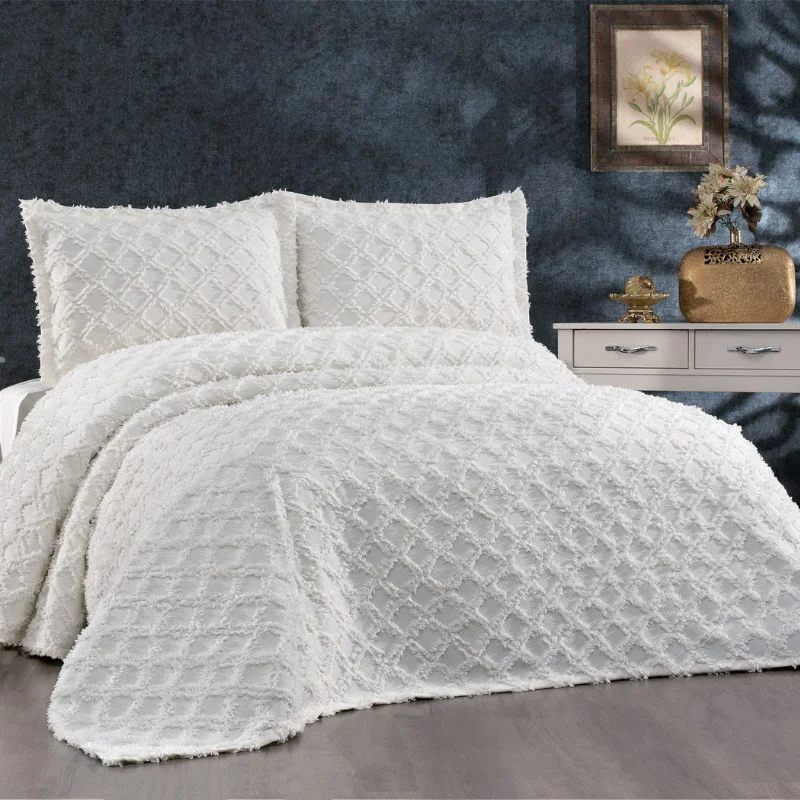Home & Deco - Set cuvertura chenille Harem - Crem, 240x260 cm, 2 fete de perna