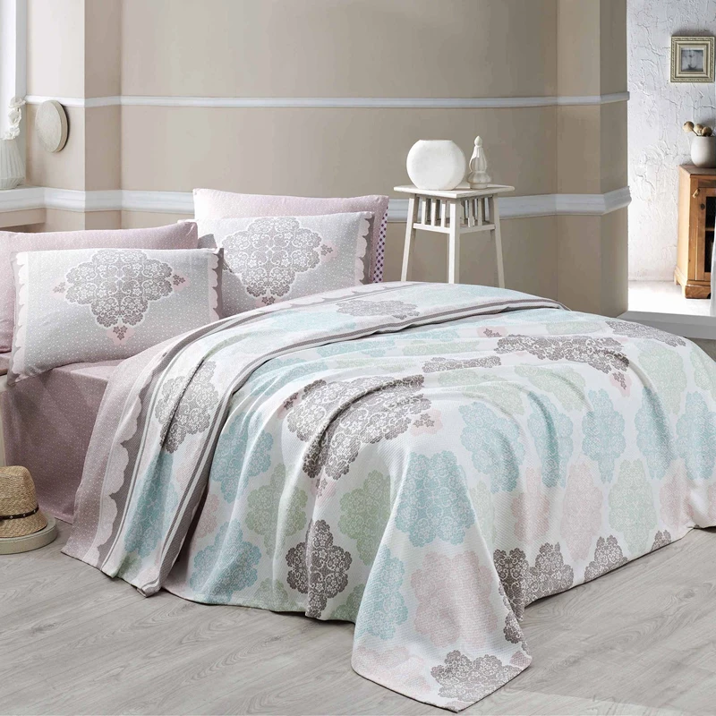 Cele mai noi - Set cuvertura pat single, bumbac, design modern, 160x230 cm, o husa de perna