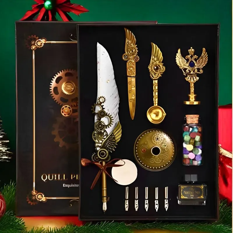 Set Elegant de scris cu Pana alba si Accesorii Vintage [9]