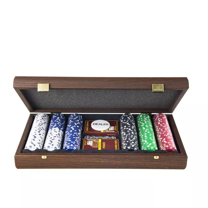 Set joc poker cu 300 jetoane in caseta din lemn Nuc 39x22cm [0]