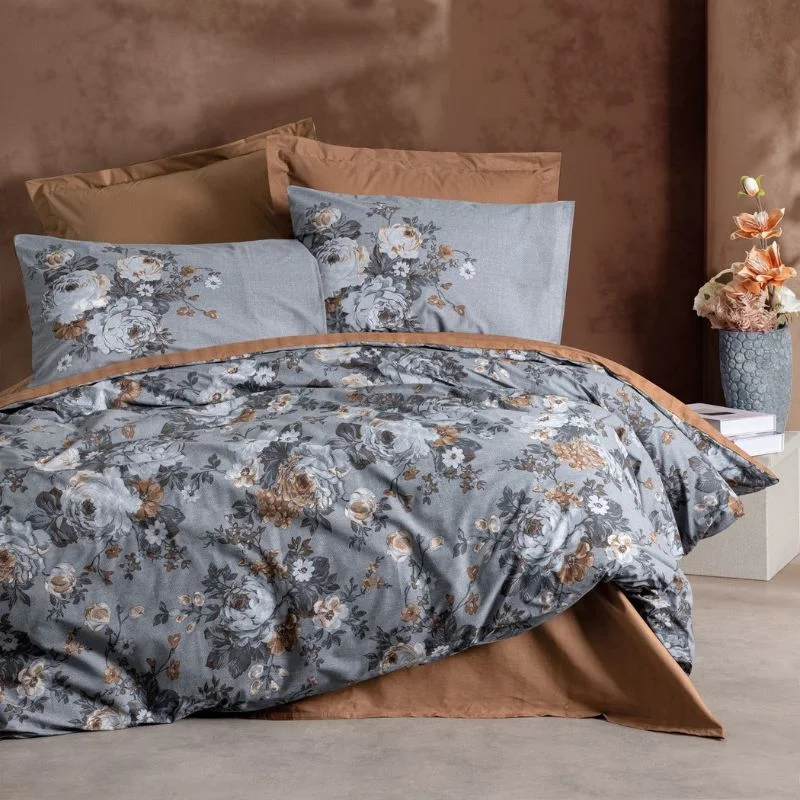 Lenjerii de pat - Set lenjerie bumbac Lenora - Maro, 160x220 cm, 1 fata de perna