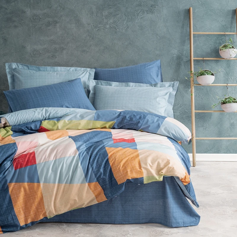 Cele mai noi - Set lenjerie bumbac ranforce Cosy - Albastru, 200x220 cm, 2 fete de perna, cearsaf