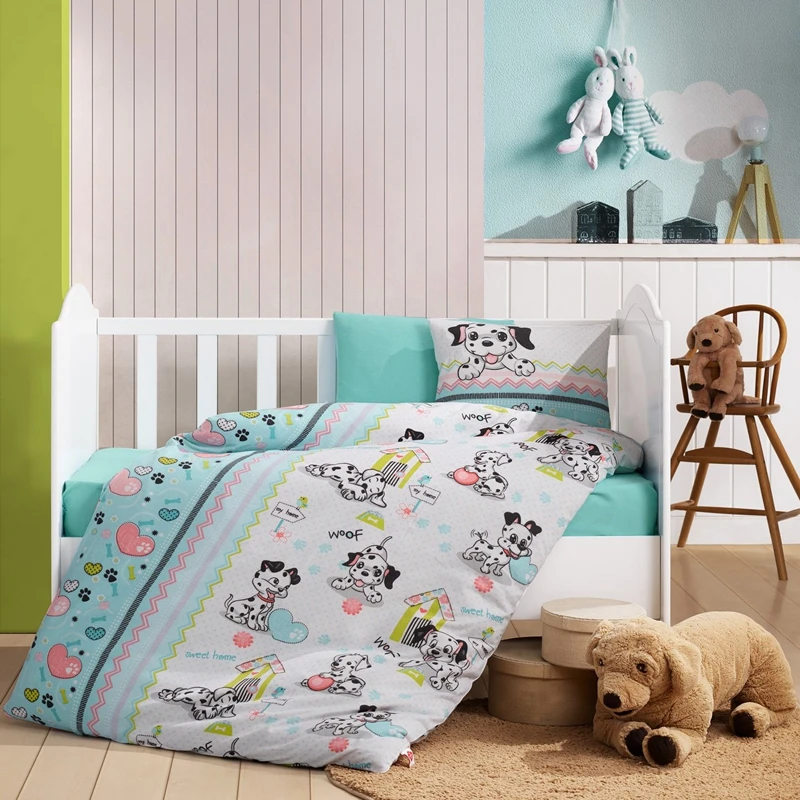 Cele mai noi - Set lenjerie bumbac ranforce Dalmacyali v2 - Menta, 100x150 cm, 2 fete de perna, cearsaf