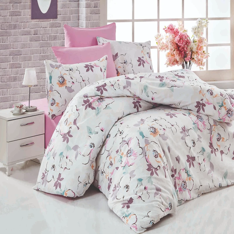 Cele mai noi - Set lenjerie bumbac ranforce Ella - Alb, 200x220 cm, 2 fete de perna, cearsaf