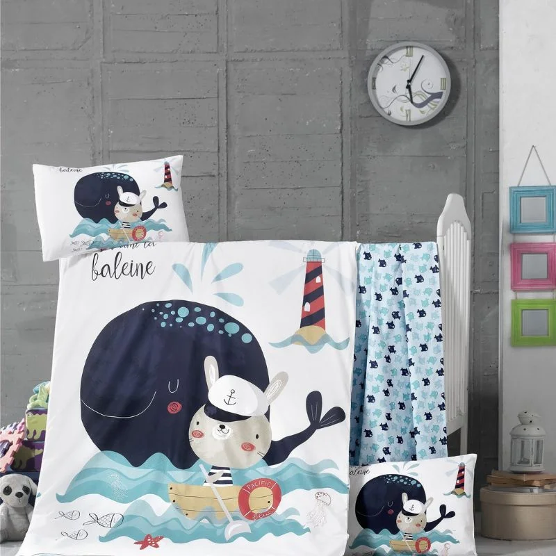 Home & Deco - Set lenjerie bumbac ranforce Fisher - Bleumarin, 100x150 cm, 2 fete de perna