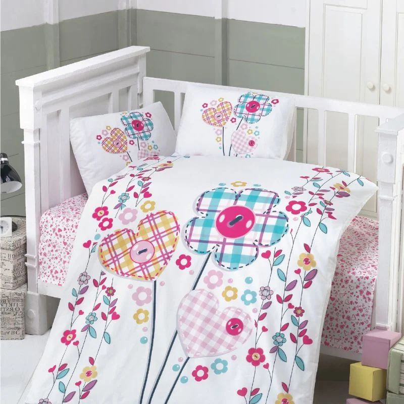 Home & Deco - Set lenjerie bumbac ranforce Flower - Alb, 100x150 cm, 2 fete de perna