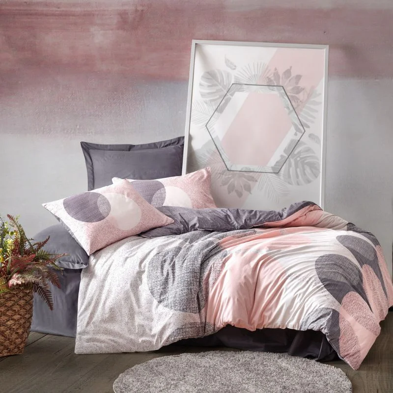 Lenjerii de pat - Set lenjerie bumbac ranforce Leron - Gri, 160x220 cm, 1 fata de perna