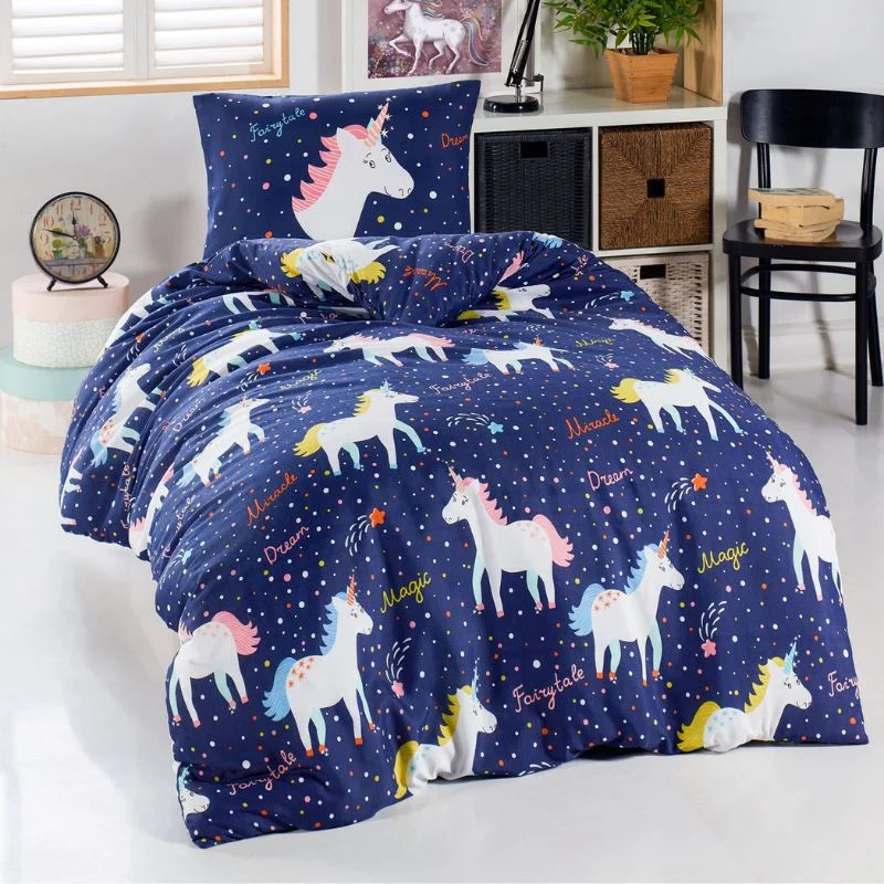 Home & Deco - Set lenjerie copii Magic Unicorn - 140x200 cm, 1 fata de perna