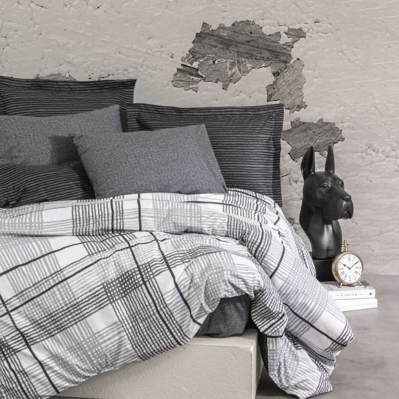 Set lenjerie de pat din bumbac, model modern in alb, gri si negru [0]