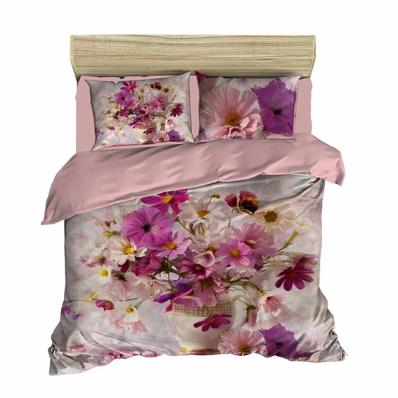 Cele mai noi - Set lenjerie de pat dublu cu 2 huse de perna, 3D, poliester microsatin si bumbac, 200x220 cm