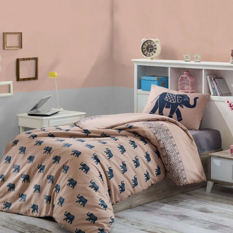 Home & Deco - Set lenjerie Fil - Albastru, 160x220 cm, 1 fata de perna, cearsaf