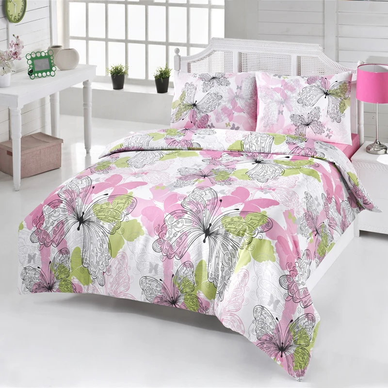 Cele mai noi - Set lenjerie pat Belinda v2 - Roz, 200x220 cm, 2 fete de perna, cearsaf