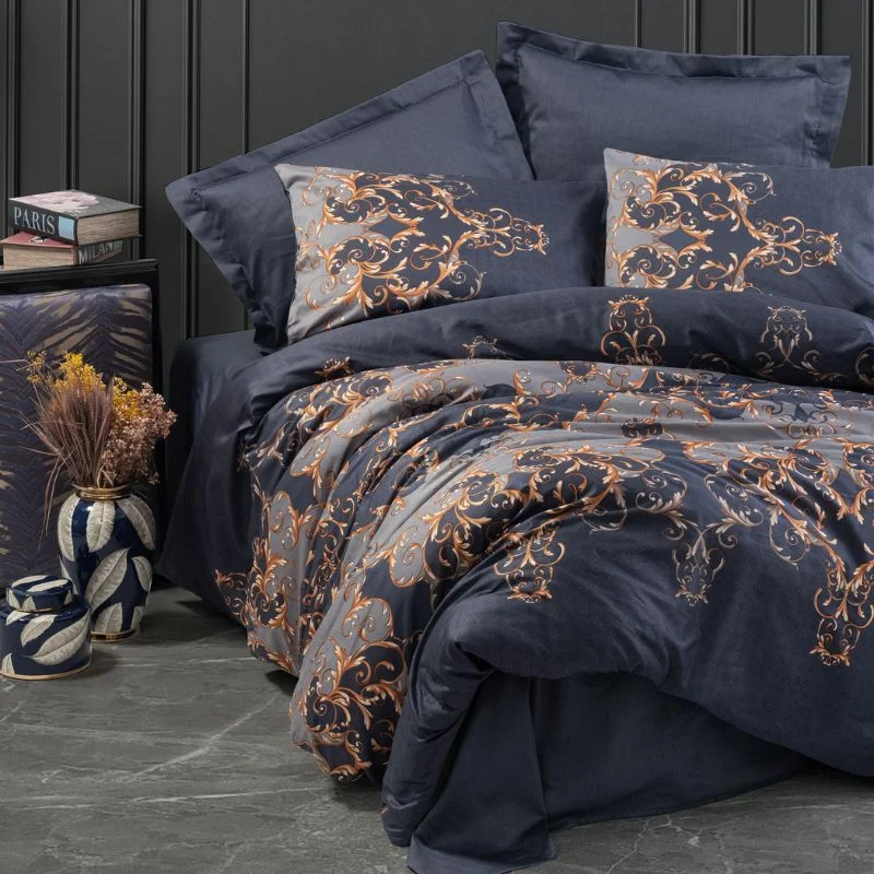 Set lenjerie pat dublu Sarina - Dark Blue, bumbac satinat, 200x220 cm Set lenjerie pat dublu Sarina - Dark Blue, bumbac satinat, 200x220 cm