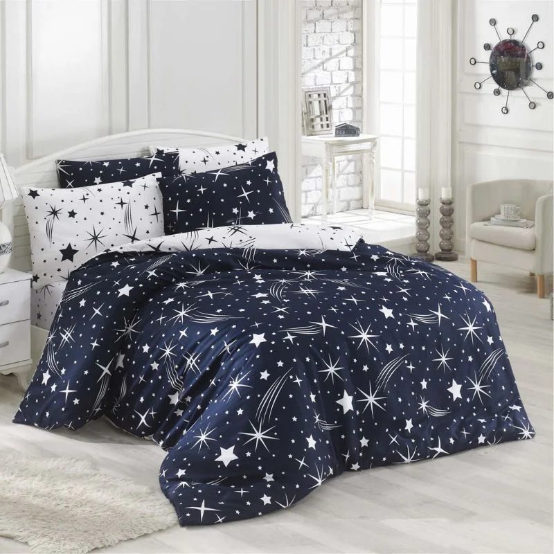 Home & Deco - Set lenjerie pat Halley - Bleumarin, 160x220 cm, 2 fete de perna