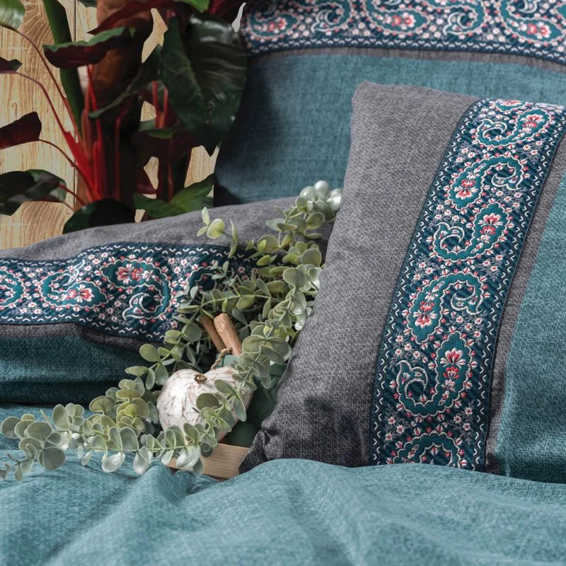 Home & Deco - Set lenjerie pat ranforce Erna - Albastru petrol, 160x220 cm, 2 fete de perna, cearsaf