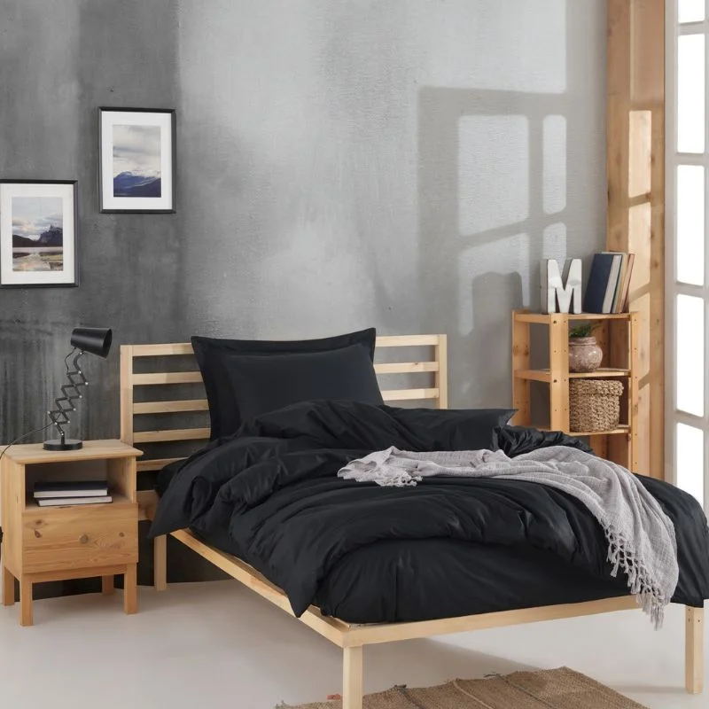 Home & Deco - Set lenjerie pat ranforce Fresh Color - Negru, 160x220 cm, 2 fete de perna