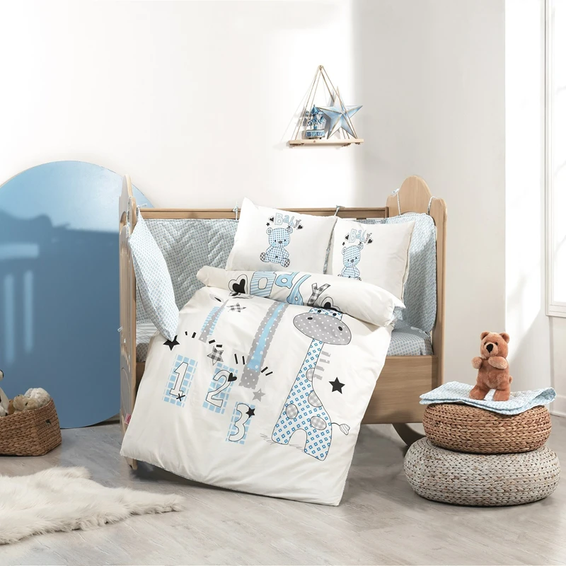 Cele mai noi - Set lenjerie poplin Buddy - Albastru, 100x150 cm, 2 fete de perna, cearsaf