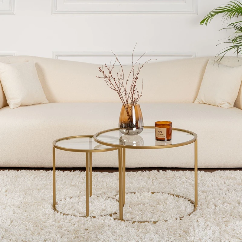 Set masute de cafea auriu-Transparent, design elegant, sticla securizata [1]