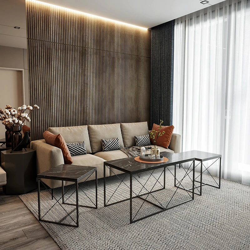 Set masute de cafea Defne neagra, marmura, cu design modern si picioare metalice [0]