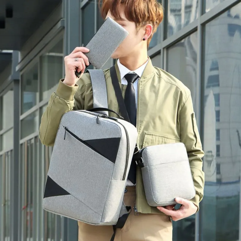 Cele mai noi - Set Trio Rucsac Laptop cu USB Gri