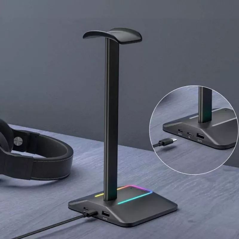 Suport de casti gaming cu RGB, 2xUSB si antiderapant, Disco-stand [6]