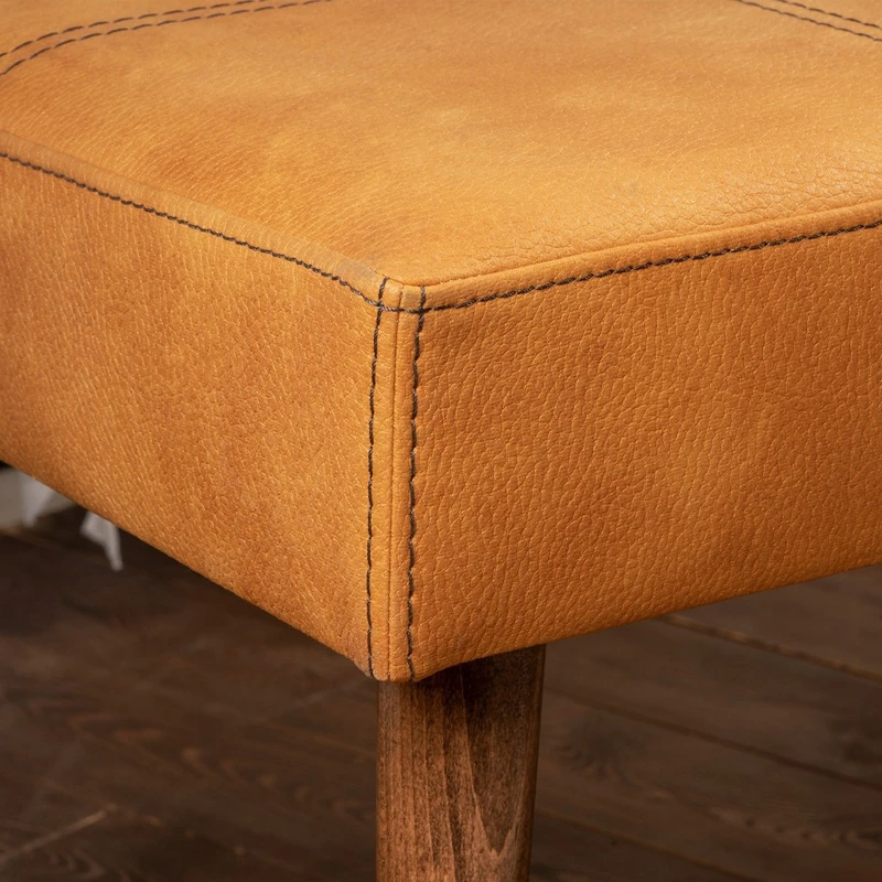 Taburet Urga mustar, structura din lemn, tapiterie piele ecologica, design modern [3]