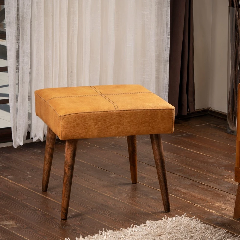 Taburet Urga mustar, structura din lemn, tapiterie piele ecologica, design modern [0]