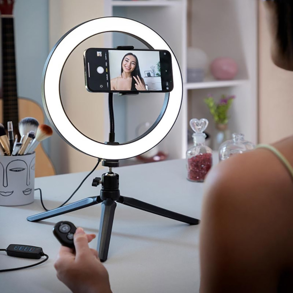 Lampa circulara Selfie Ring, cu trepied si telecomanda