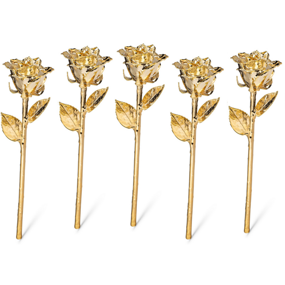 Pachet 5 Trandafiri placati cu aur de 24K