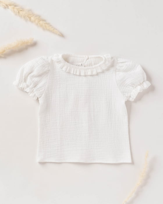 Bluza din muselina alba, cu maneci scurte bufante [4]