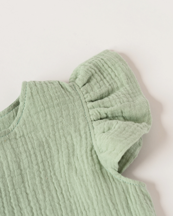 Compleu de vara din muselina cu pantaloni scurti si bluza verde salvie [2]
