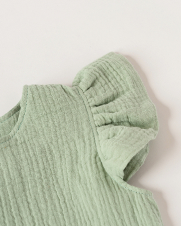 Compleu de vara din muselina cu pantaloni scurti si bluza verde salvie [1]