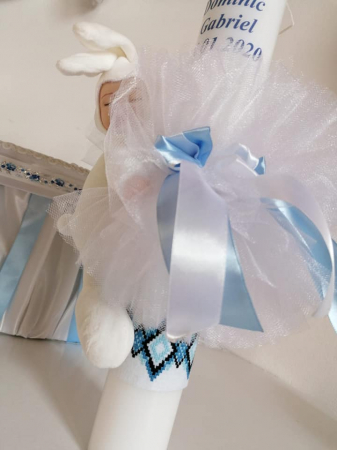 Lumânări botez băieți - Lumanare botez personalizata, cu motiv traditional
