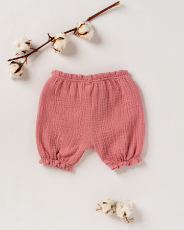Pantaloni - Pantaloni scurti, bufanti, din muselina roz