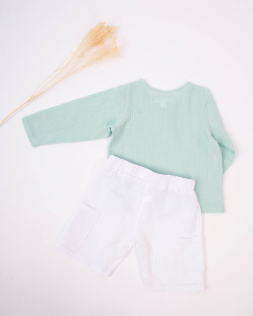 Set din muselina, cu bluza verde mint si pantaloni albi [3]