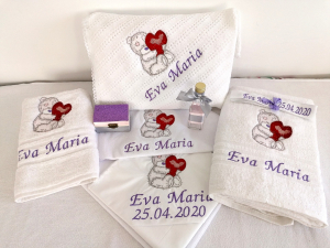 Trusou botez personalizat 8 piese Bear in Love