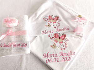 Trusou botez fetite 6 piese - Trusou botez personalizat 6 piese Butterflies