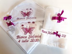 Trusou botez fetite 6 piese - Trusou botez personalizat 6 piese Butterfly Burgundy