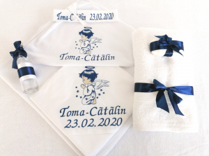 Trusouri personalizate baieti - Trusou botez personalizat 6 piese Angel