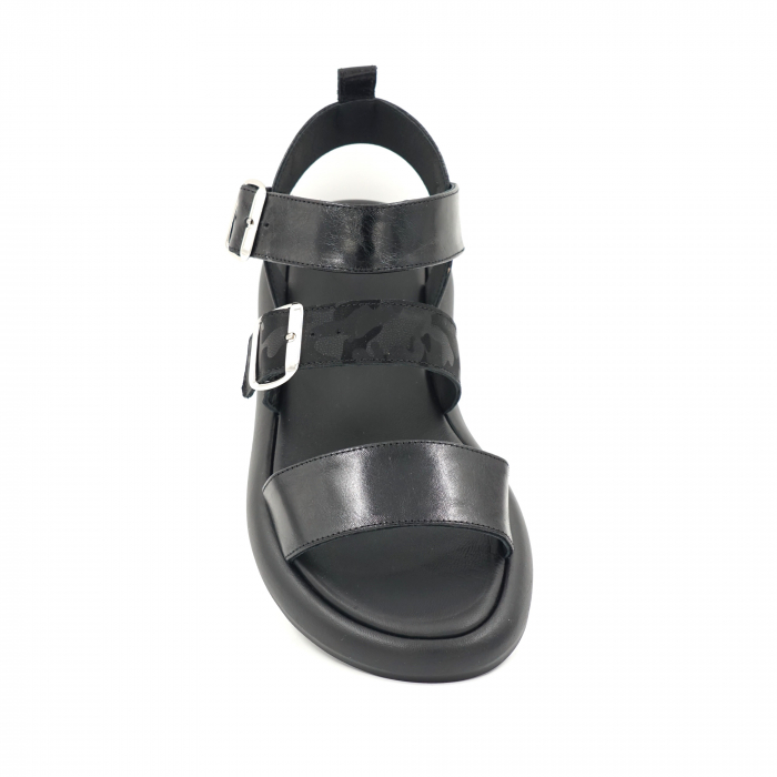 Sandale dama din piele lacuita neagra cu varf rotund si talpa joasa 2 cm 7420-24 [5]