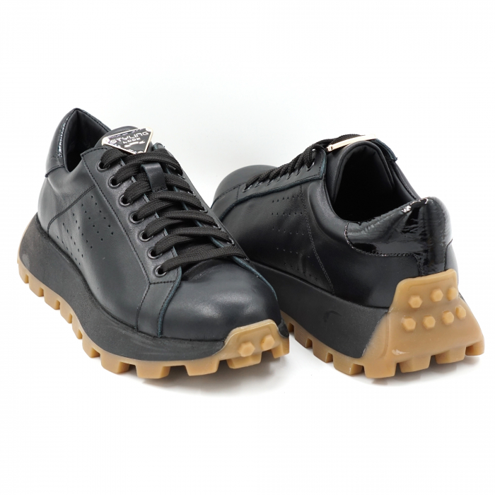 Pantofi dama tip adidas din piele naturala neagra cu varf rotund si talpa 4 cm 63521-24 [4]