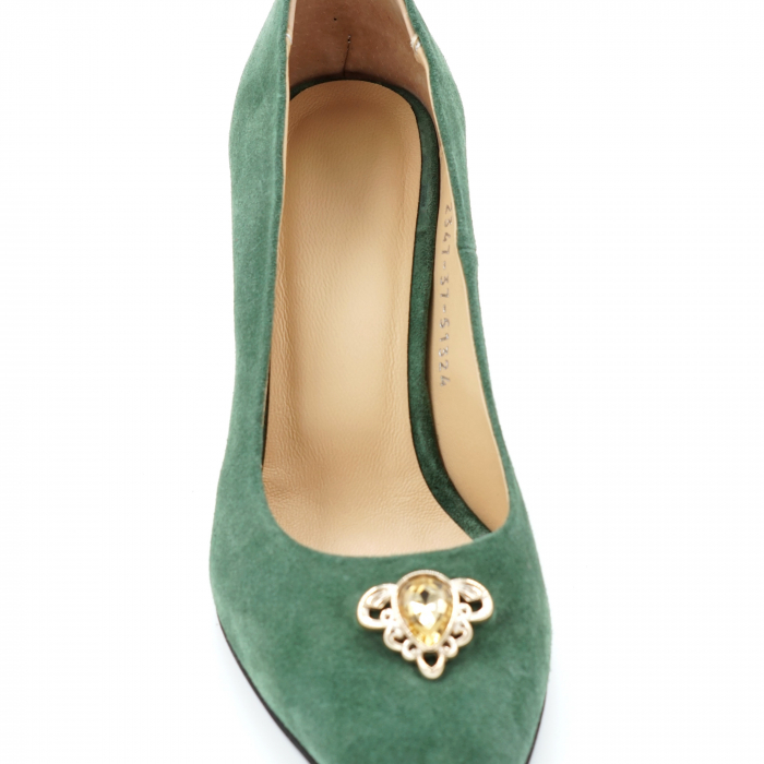 Pantofi dama din piele naturala intoarsa verde menta cu varf ascutit si toc mediu gros imbracat 7 cm 51324-24 [5]