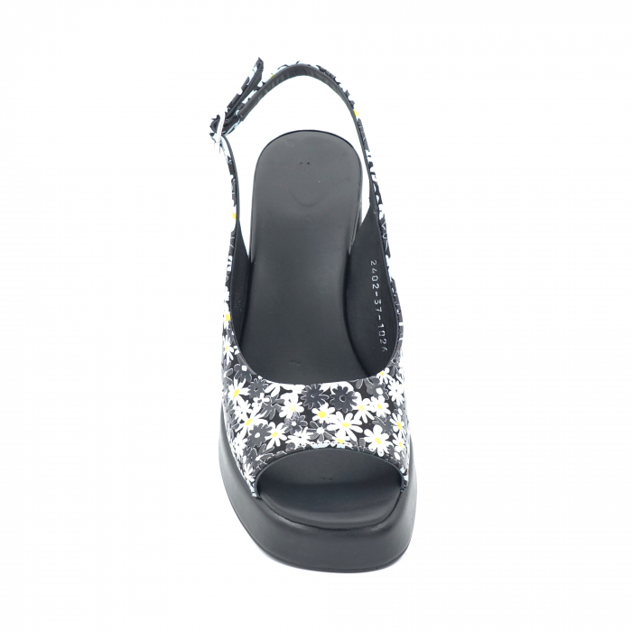 Sandale dama din piele naturala cu imprimeu floral cu varf rotund, platforma 2 cm si toc inalt gros 9 cm 1026-12-24 [5]