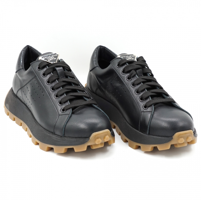 Pantofi dama tip adidas din piele naturala neagra cu varf rotund si talpa 4 cm 63521-24 [3]