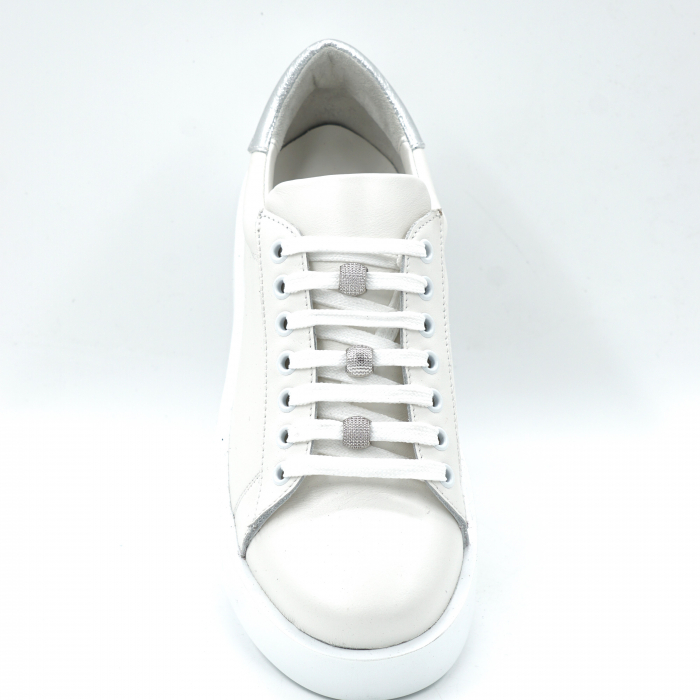 Pantofi dama tip adidas din piele naturala alba si argintie cu varf rotund si talpa 4 cm  63221-24 [5]