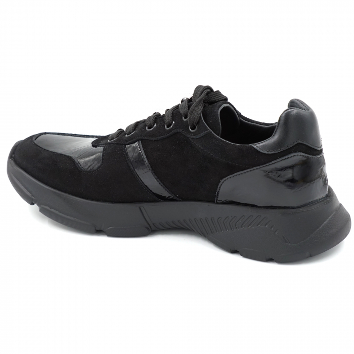 Pantofi dama tip adidas din piele naturala intoarsa si lacuita neagra cu varf semi rotund si talpa de 3 cm 63721-24 [4]