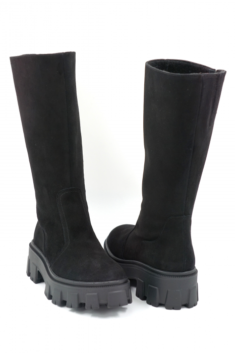 Cizme dama casual scurte din piele naturala intoarsa neagra cu varf rotund si talpa 5 cm 77921-23 [5]