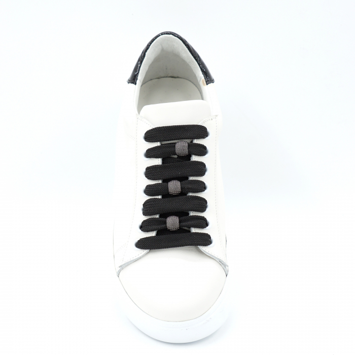 Pantofi dama tip adidas din piele naturala alba si neagra  cu varf rotund si talpa 3 cm 63221-2-24 [5]