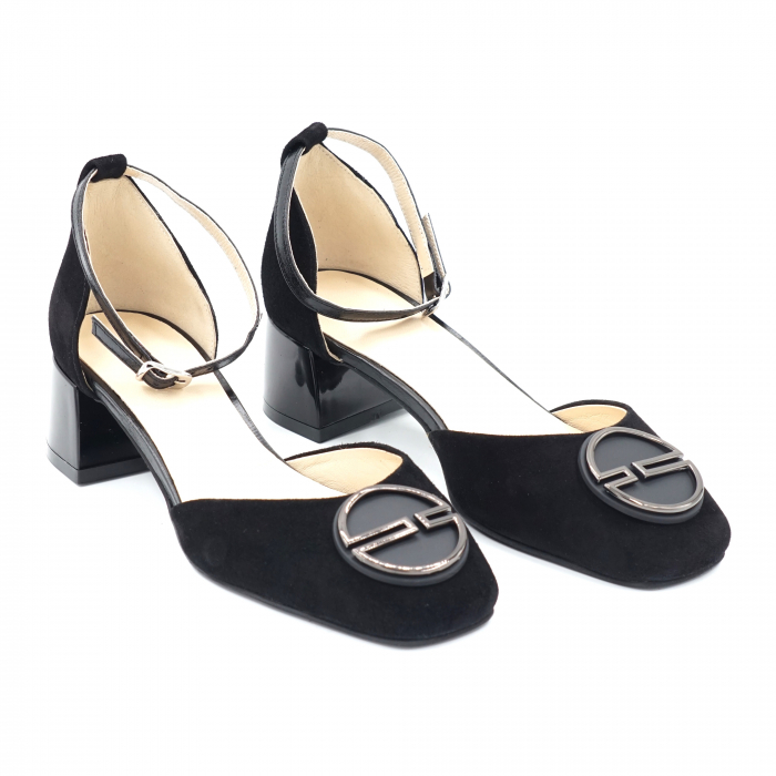 Sandale dama din piele naturala intoarsa neagra cu varf patrat si toc mic gros 4 cm 1045-24 [2]
